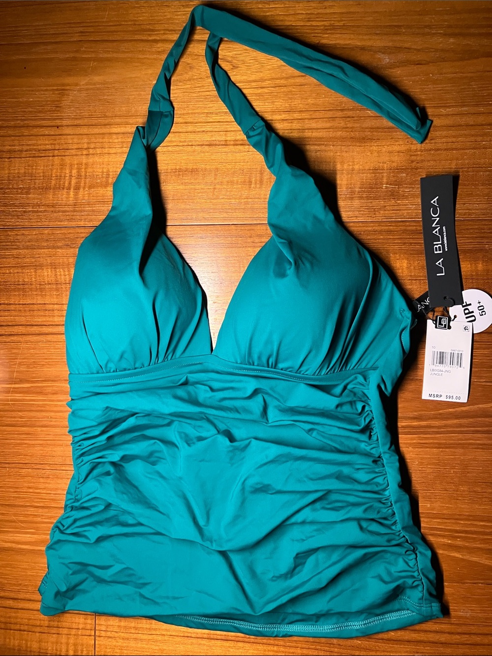 LA BLANCA Island Goddess Halter Tankini Swimsuit Top, 10 US, Green